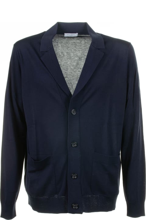 Paolo Pecora Sweaters for Men Paolo Pecora Blue Cardigan With Pockets And Buttons