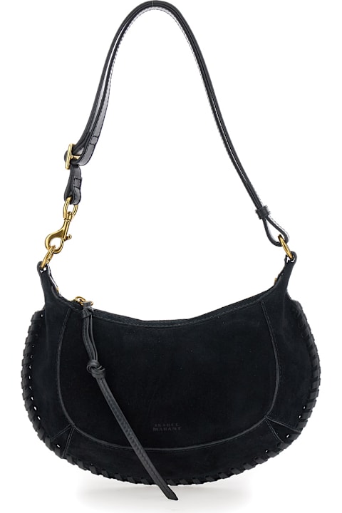 Isabel Marant Bags for Women Isabel Marant 'oskan Moon' Black Crossbody Bag With Front Logo Print In Suede Woman
