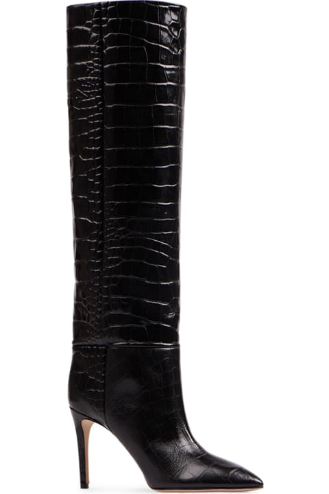 Fashion for Women Paris Texas Charcoal Leather Stiletto Boots With Crocodile Print