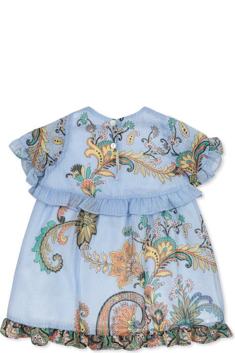 أدوات منزلية Etro Light Blue Dress For Baby Girl With Paisley Print