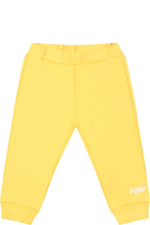 Yellow Sweatpants For Babykids With White Logo