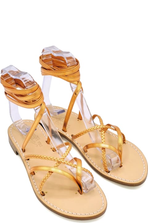 Fashion for Women Dea Sandals Orange Laminated Leather Gladiator Sandals