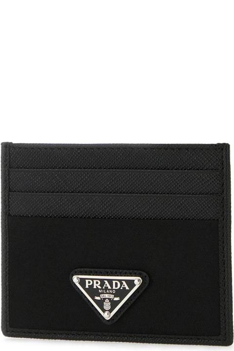 メンズ Pradaのアクセサリー Prada Black Leather And Satin Card Holder