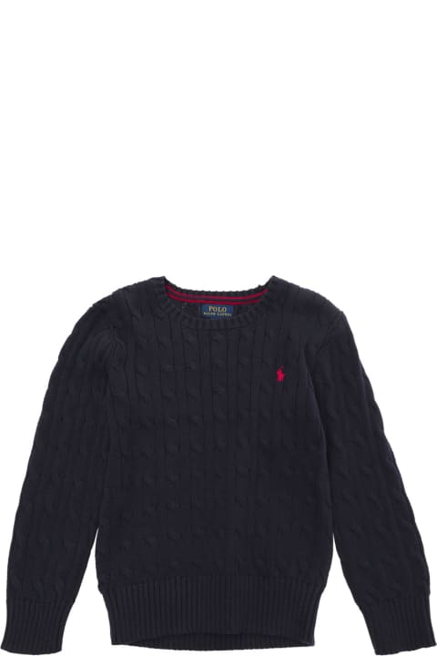 ボーイズ Ralph Laurenのニットウェア＆スウェットシャツ Ralph Lauren Blue Cable-knit Sweater With Pony Embroidery Boy