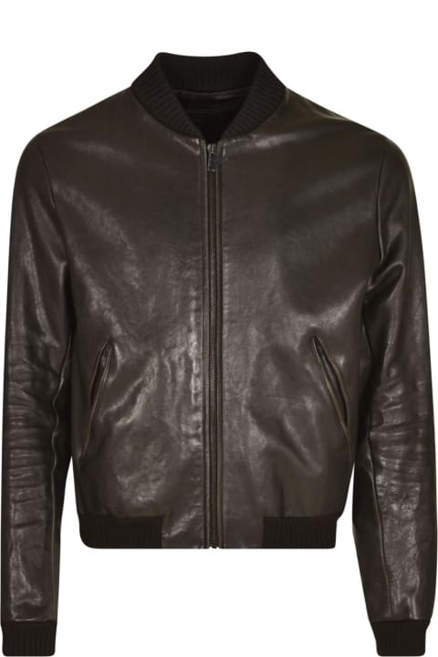 メンズ Pradaのコート＆ジャケット Prada Logo Patch Rib Trim Zipped Leather Jacket
