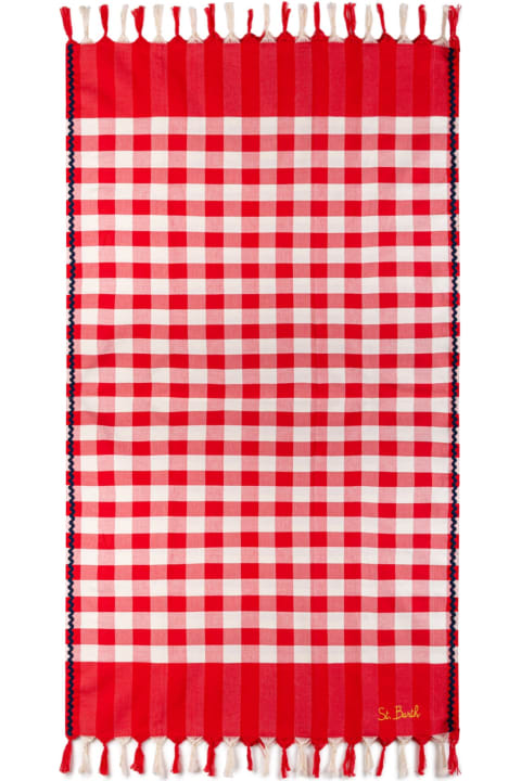 Homeware MC2 Saint Barth Fouta With Navy Blue Wave Trim And Gingham Print