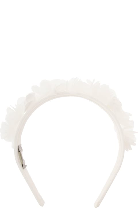 Accessories & Gifts for Girls Il Gufo White Headband With 3d Flowers In Stretch Cotton Girl