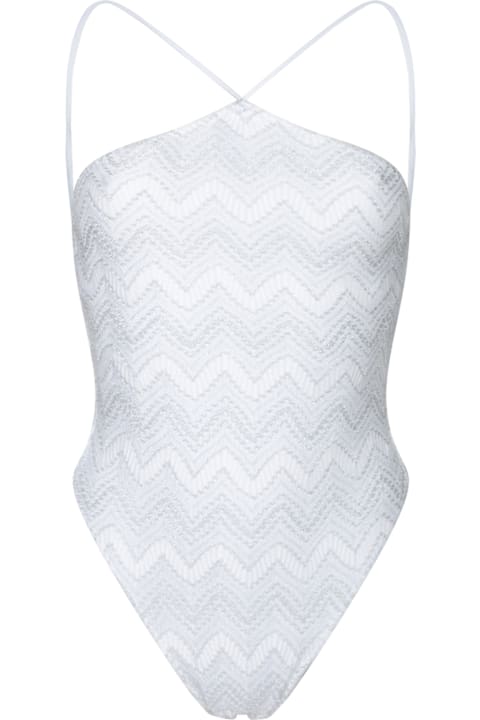 Homeware Missoni White Lame Halter One-piece Swimsuit