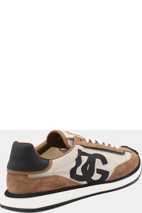 آخر صيحات الموضة من القسم الرجالي Dolce & Gabbana Brown And Beige Leather Sneakers