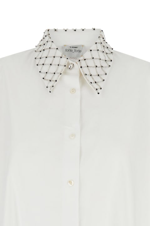 ウィメンズ Forte_Forteのトップス Forte_Forte White Maxi Shirt With Pearls Decoration In Cotton Woman