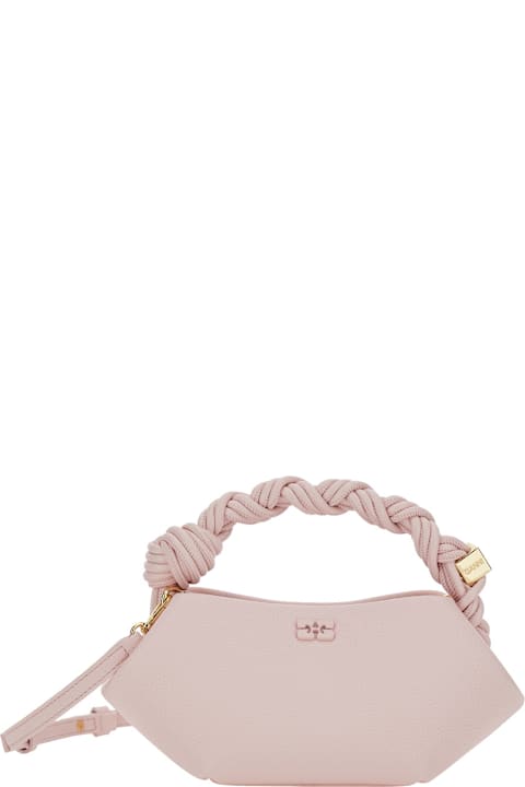 Ganni for Men Ganni 'bou' Pink Mini Handbag With Braided Top Handle And Adjustable And Removable Shoulder Strap In Grained Leather Woman