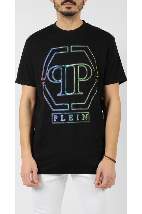 メンズ新着アイテム Philipp Plein Embroidered Round Neck Ss Hexagon T-shirt