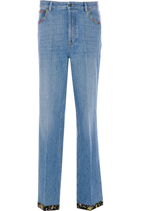 Valentino Garavani for Men Valentino Garavani Floral Print Hem Denim Trousers