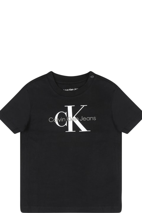 ベビーガールズ トップス Calvin Klein Black T-shirt For Baby Boy With Logo
