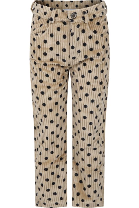 Beige Trousers For Girl With Polka Dots
