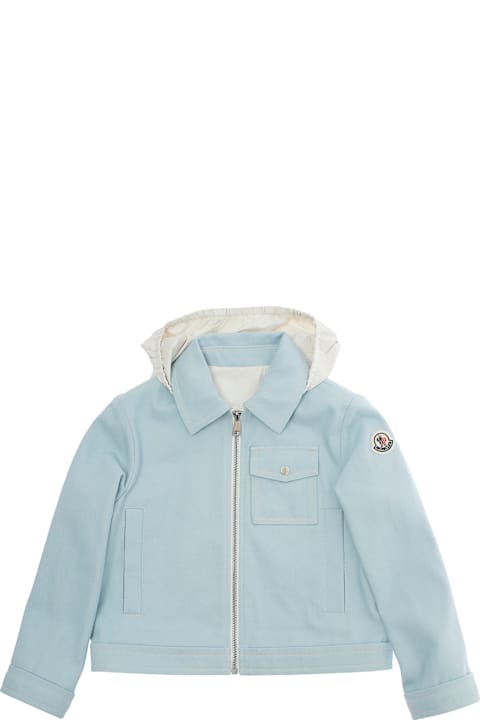 Homeware Moncler 
esme
 Light Blue Jacket With Hood And Logo Patch On The Sleeve In Tech Fabric Girl