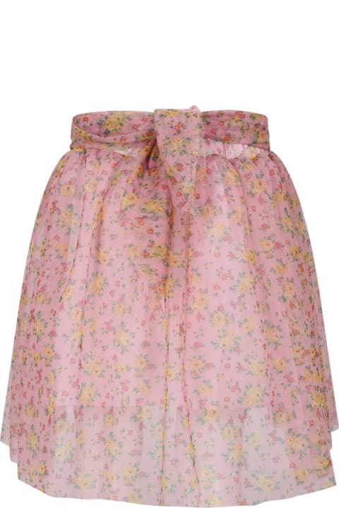 Pink Skirt For Girl With Floral Print
