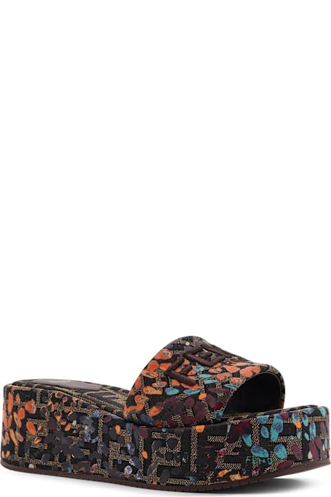 Fendi Ff Fabric Sandals With Multicolor Detail