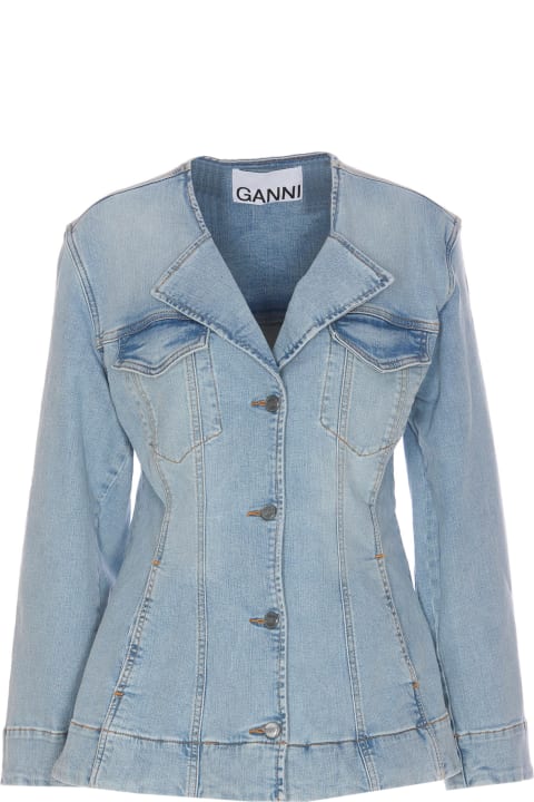 Ganni لـ Women Ganni Light Blue Cotton Blazer