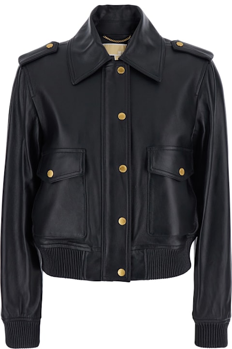 MICHAEL Michael Kors for Men MICHAEL Michael Kors Black Jacket With Classic Collar Ans Ribbed Elastic Trims In Leather Woman