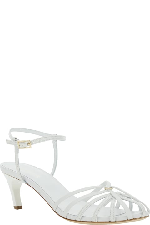 Homeware SEMICOUTURE White Heeled Sandals With Cage Design In Leather Woman