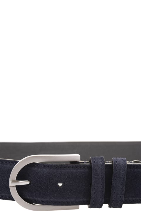 Kiton Belts for Men Kiton Blue Suede Belt With Silver Buckle