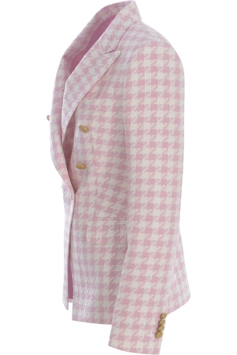 Coats & Jackets for Women Tagliatore Pink And White Linen Blend Blazer