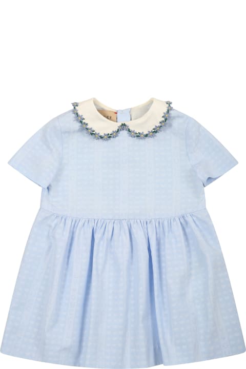 Light Blue Dress For Baby Girl With All-over "guccily" Writings
