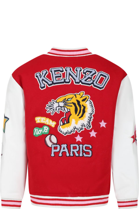 Kenzo Kids Coats & Jackets for Girls Kenzo Kids Red Jacket For Girl With Logo And Tiger