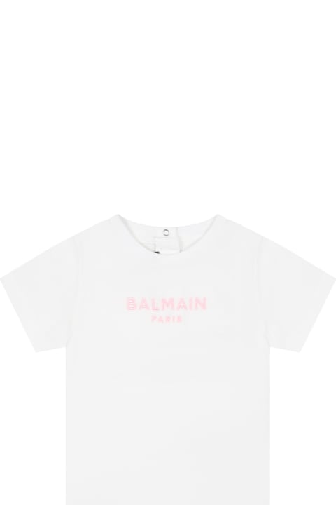 Balmain for Kids Balmain White T-shirt For Baby Girl With Logo