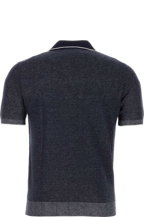 Fedeli Topwear for Men Fedeli Midnight Blue Linen Blend Twist Polo Shirt