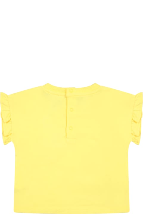 Topwear for Baby Girls Moschino Yellow T-shirt For Baby Girl With Teddy Bear And Flowers
