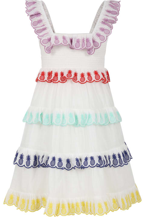 Dresses for Girls Zimmermann White Dress For Girl With Multicolor Pineapples