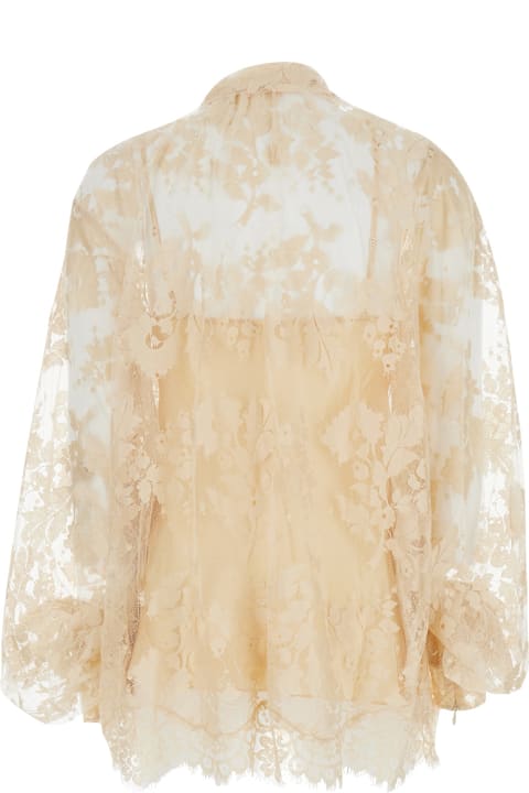 Zimmermann for Women Zimmermann Beige Illustration Blouse With Lace Overlay In Cotton Blend Woman