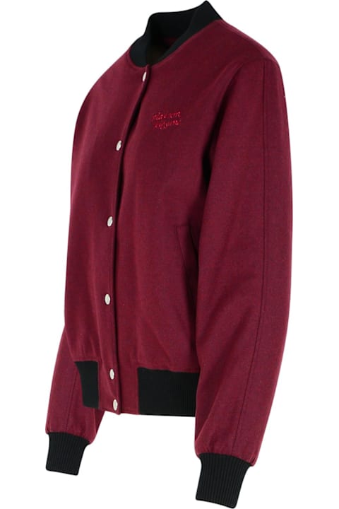 Maison Kitsuné Coats & Jackets for Women Maison Kitsuné 'teddy' Burgundy Flannel Bomber Jacket