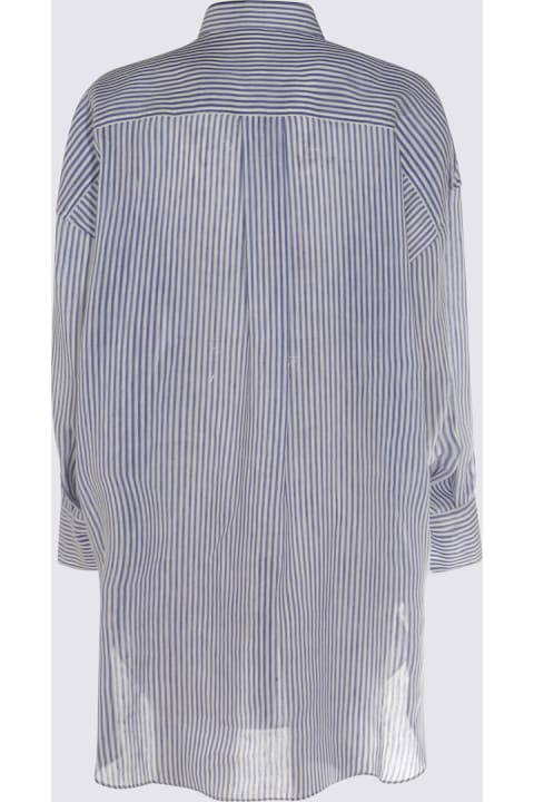 Brunello Cucinelli for Kids Brunello Cucinelli Blue And White Linen And Silk Blend Shirt