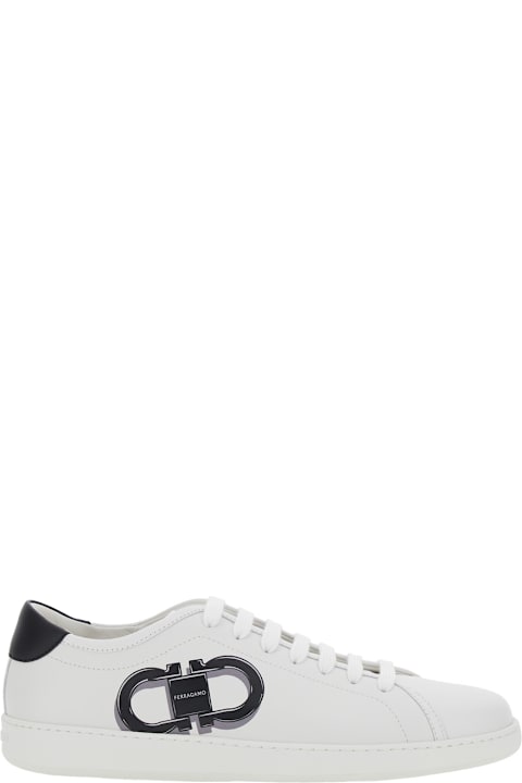 Ferragamo for Men Ferragamo White Sneakers With Gancini Print On The Side And Contrasting Heel In Leather Man