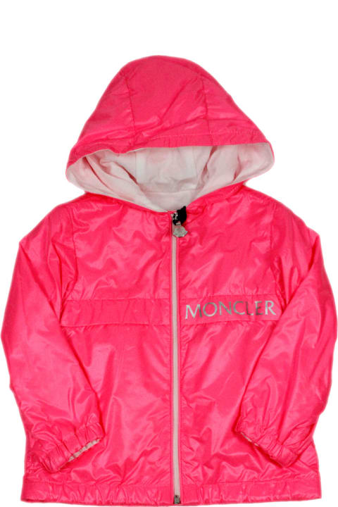 Sale for Baby Girls Moncler Admeta Windproof Jacket With Hood And Zip In Nylon And Cotton Inside And With Writing On The Front