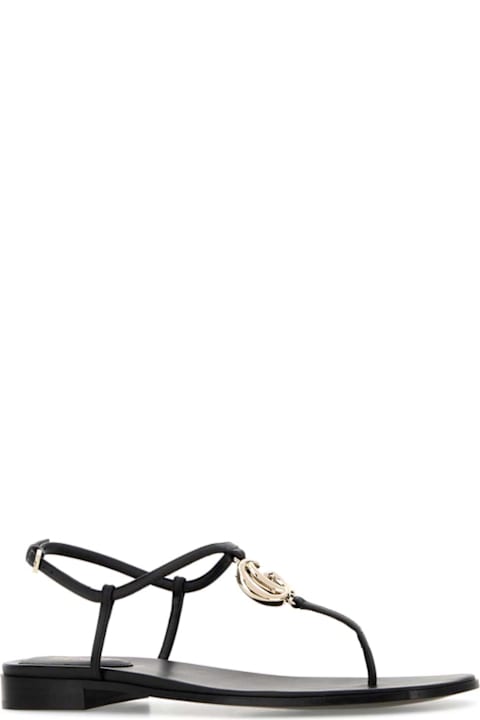 Gucci Black Leather Thong Sandals