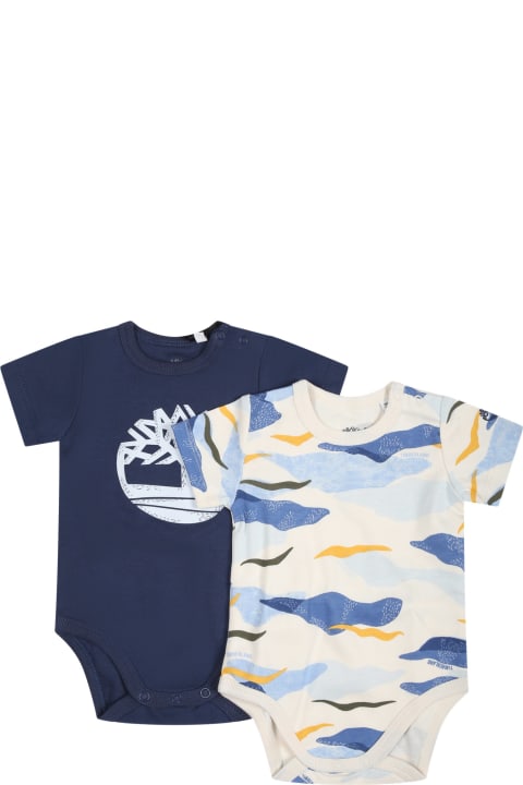 ベビーガールズ Timberlandのボディスーツ＆セットアップ Timberland Blue Bodysuit Set For Baby Boy With Logo