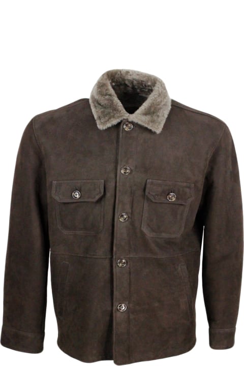 Barba Napoli for Men Barba Napoli Jacket In Fine And Soft Shearling Sheepskin With Button Closure, Front Welt Pockets And On The Chest