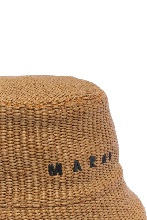 Hats for Men Marni Bucket Hat Rafia Effect With Embroidered Logo