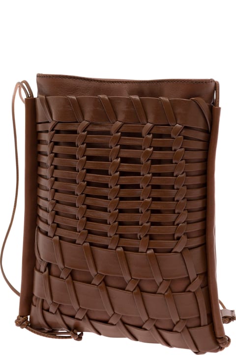 ウィメンズ バックパック Hereu 'trena' Brown Flat Square Crossbody Bag In Handwoven Leather Woman