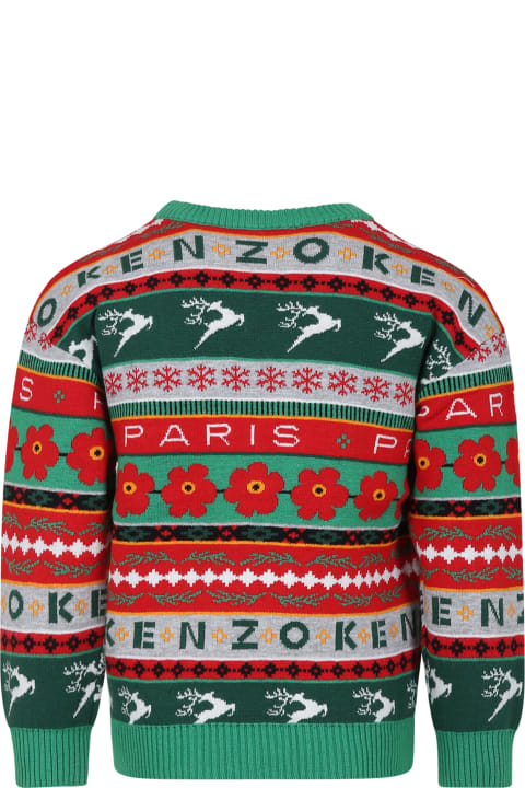 メンズ新着アイテム Kenzo Kids Green Sweater For Kids With Jacquard Pattern