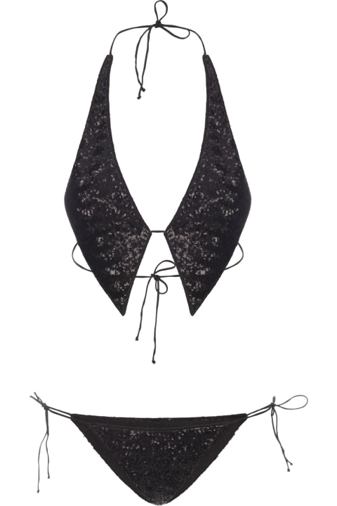 Swimwear for Women Oseree Black Paillettes Tie Bikini