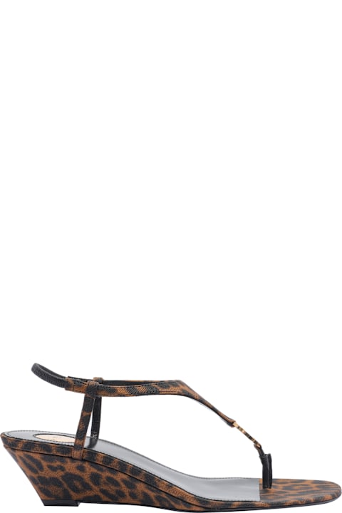 Saint Laurent Shoes for Women Saint Laurent Cassandra In Leopard Grosgrain Wedges
