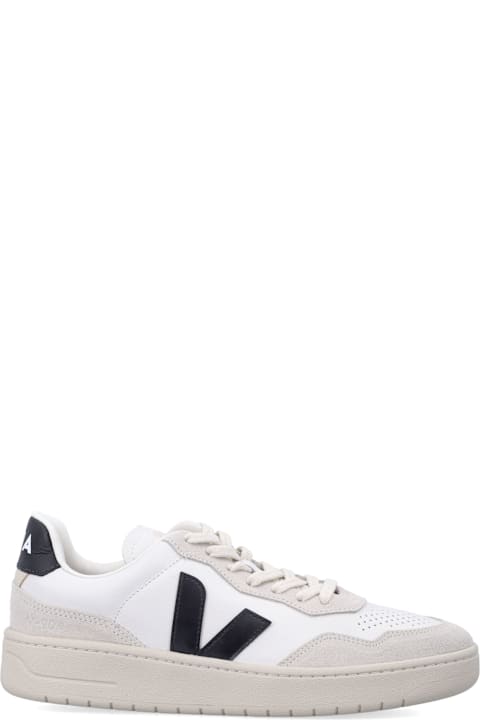 Veja V-90 White And Black Leather Sneakers