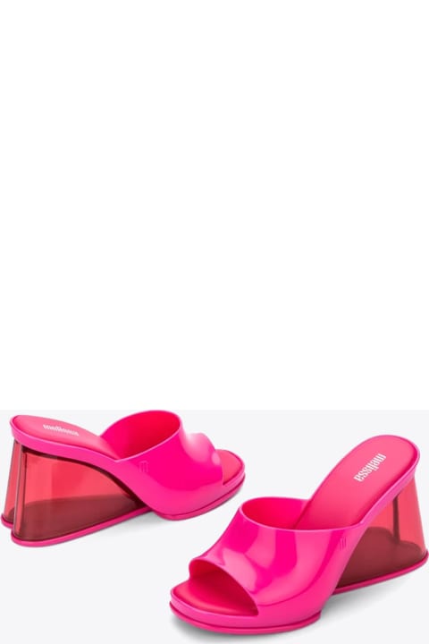 Melissa Darling Ad Bright pink mules with heart shaped wedge - Darling
