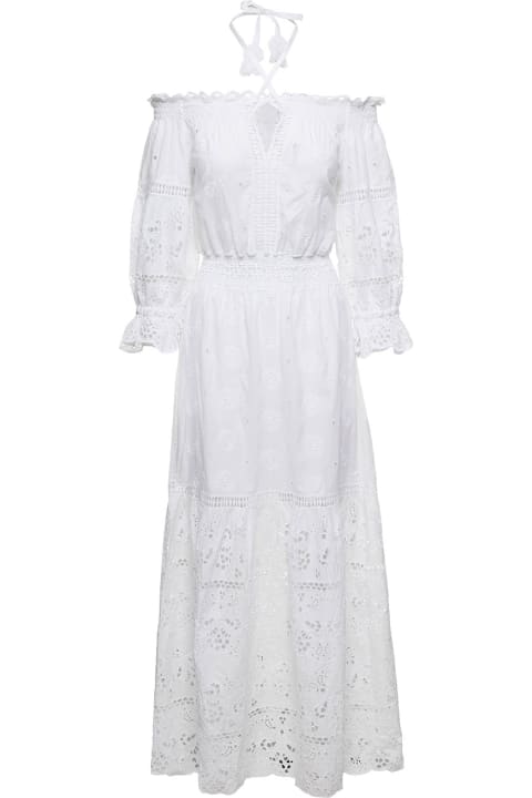 Embroidered Off-shoulder Maxi Dress In White Cotton Woman