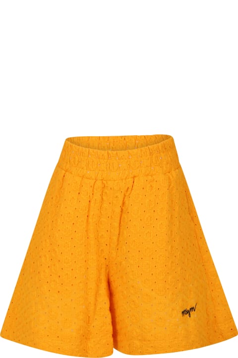 Bottoms for Girls MSGM Orange Short For Girl With Broderie Anglaise